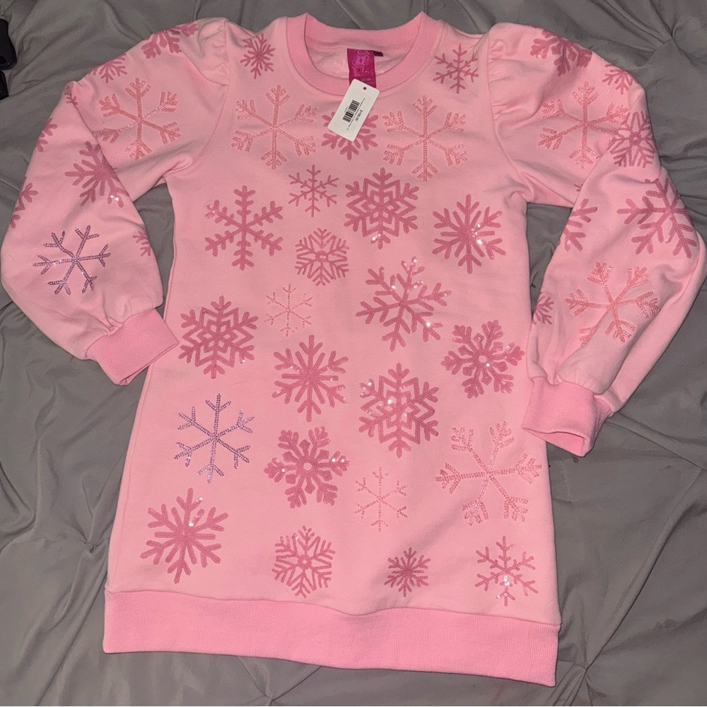 Pink Snowflake Sweater Dress